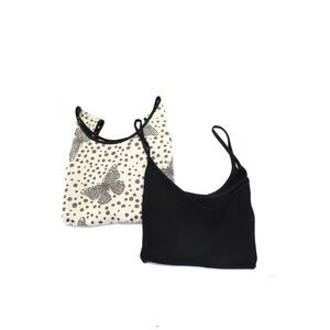 Designer Womens Spaghetti Strap Butterfly Tank Tops Black White Medium Lot 2